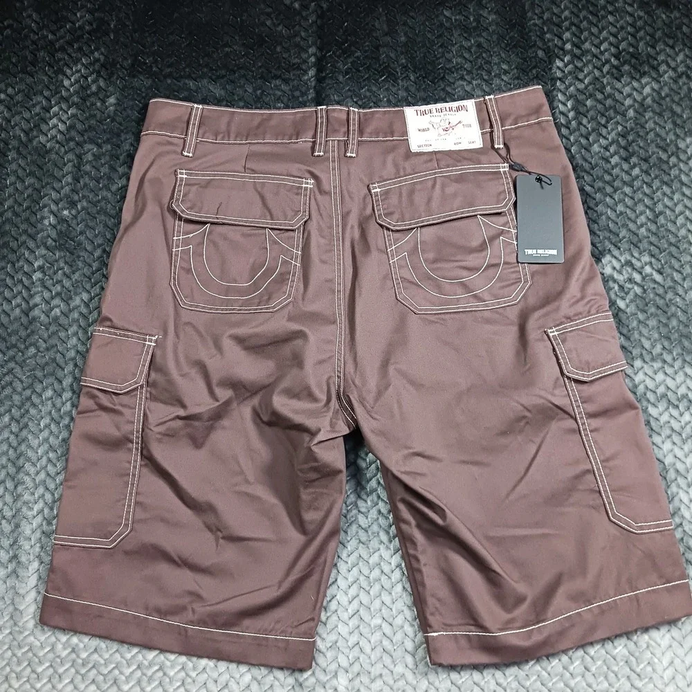 True Religion Shorts Men's 36 Brown Polyester Cargo Workwear Utility Summer